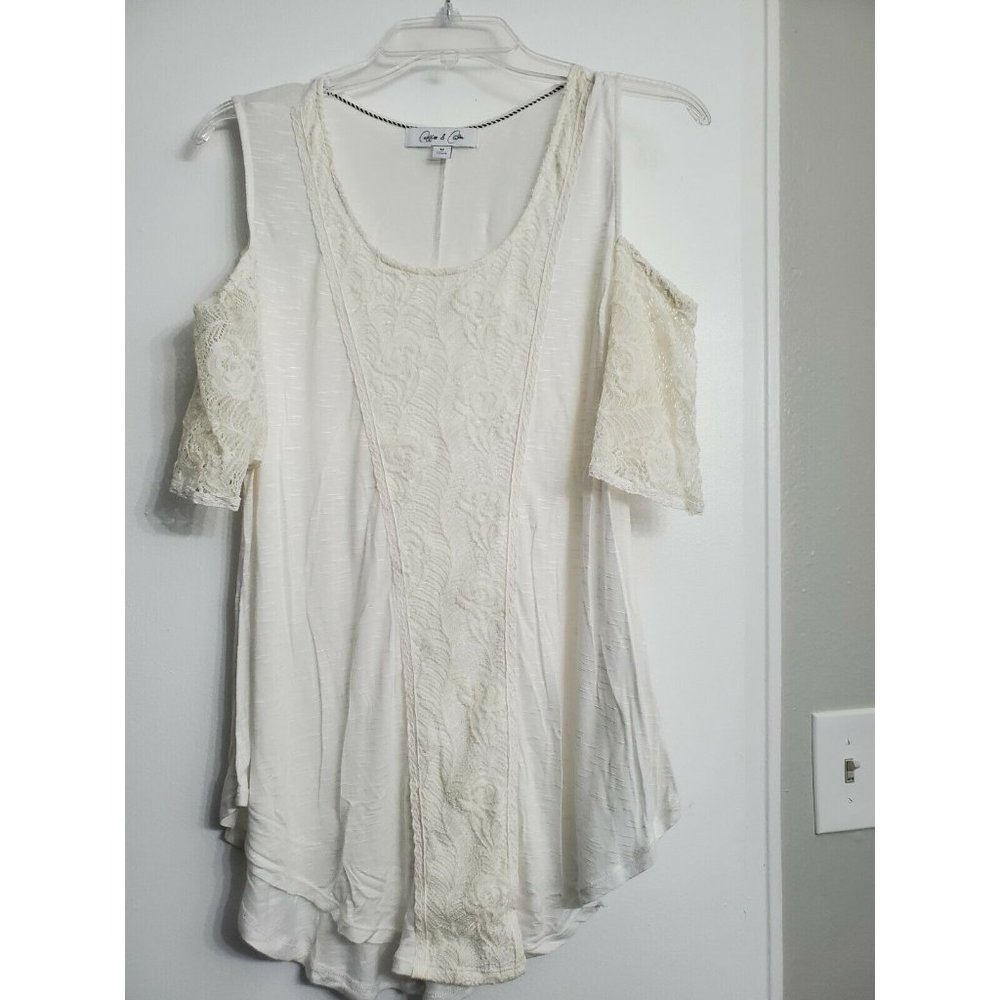 Coffee & Cake Women's Lace Cold Shoulder Top Size